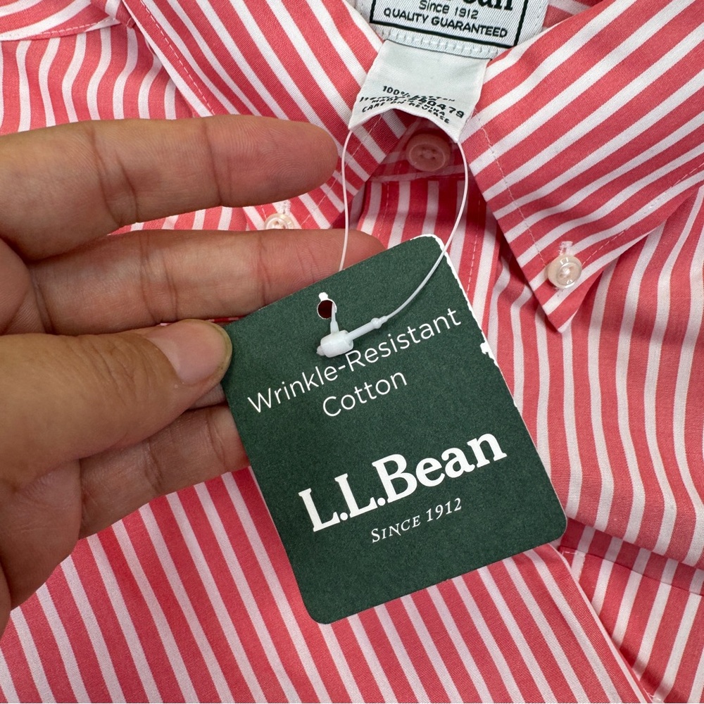 NEW L.L. Bean Pink White Striped Button Down Shirt Mens Size M Short Sleeve - Picture 12 of 15